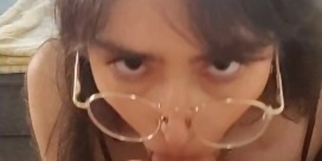 amateur,blowjob,brunette,cumshot,facial,glasses,latina,pov